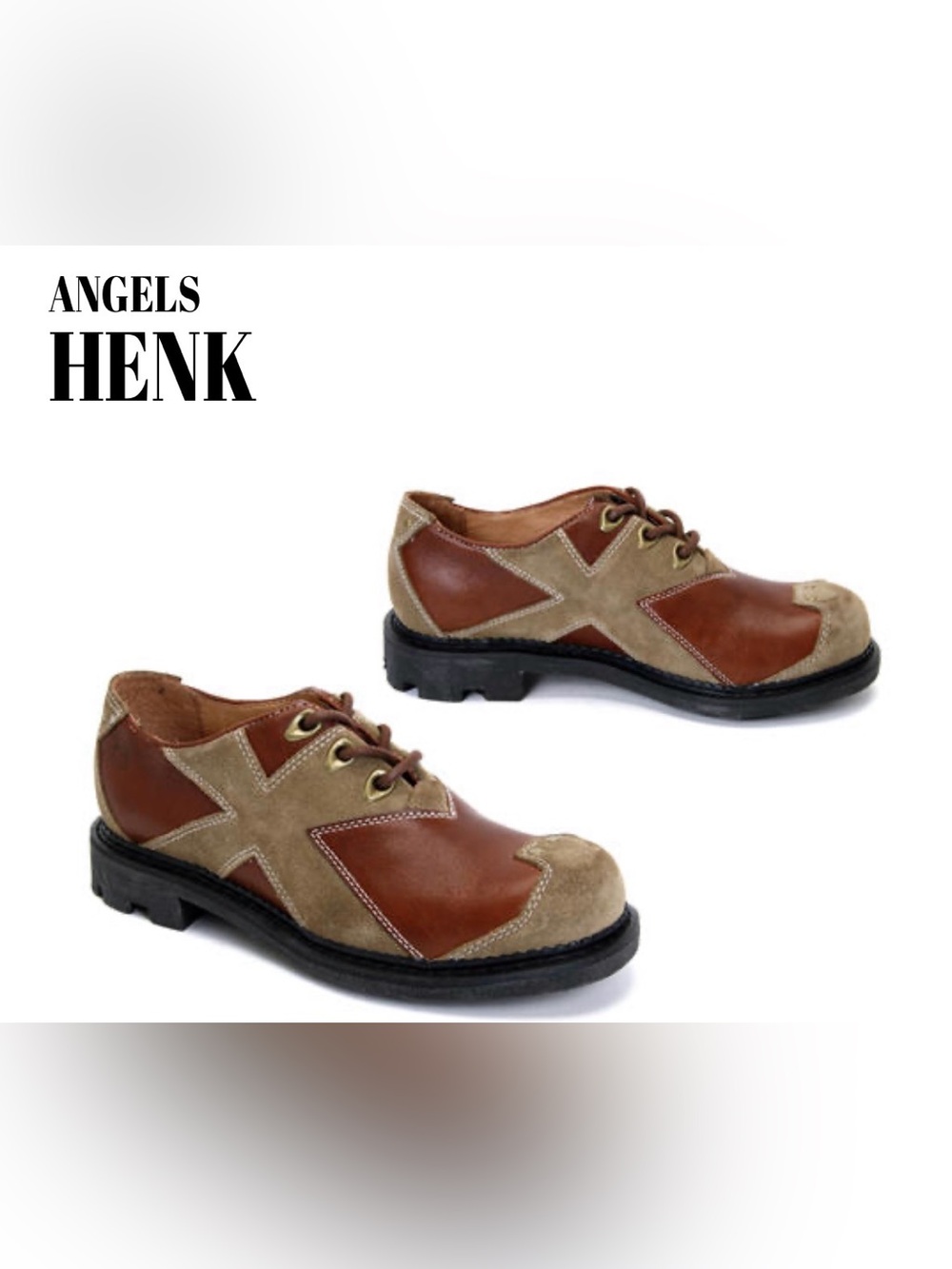 Fluevog Angels Henk brown leather/tan nubuck lace-up shoe NEEDS RESOLING -11.5